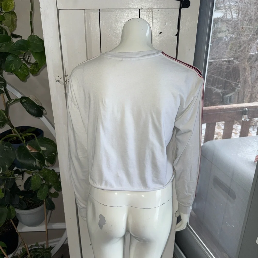 TNA Aritzia White Cropped Long Sleeve Top with Red/blue Stripe oversizedSm - Picture 5 of 9